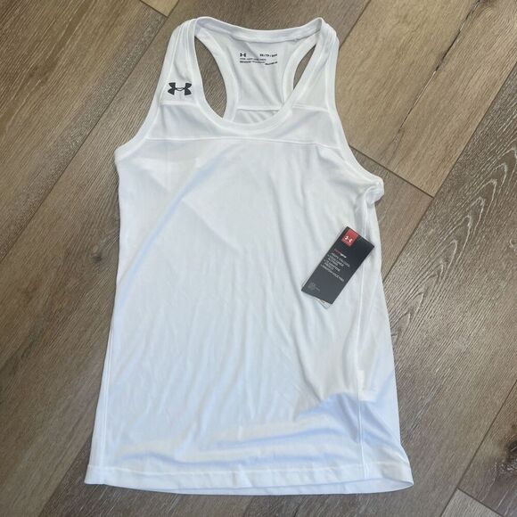 NWT Under Armour Xsmall Small Heat Gear Racer Tank Top White Loose Fit Lot Of 3 - Picture 2 of 6